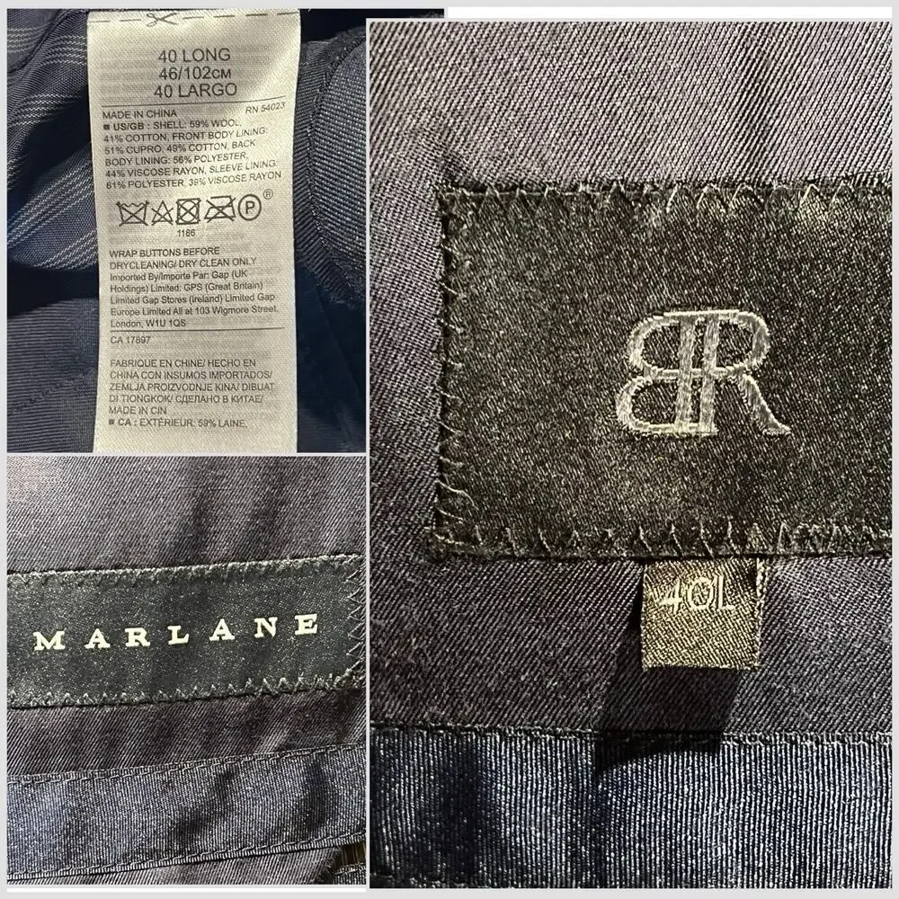BR Banana Republic Marlane 40L 35x31 Slim Slate Blue Suit Wool Cotton